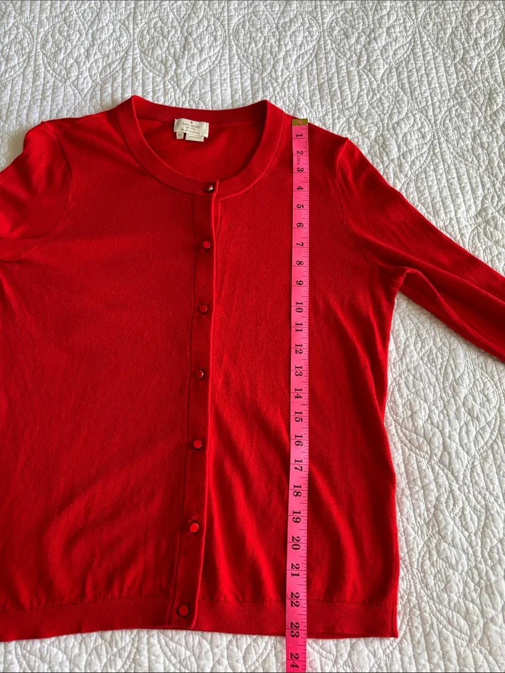 Kate Spade Somerset Bow Cuff Red Button-Front Cardigan Cashmere Blend Size M